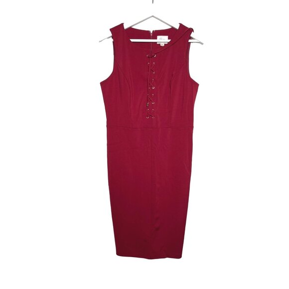 Beige by ECI Red Midi Sheath Dress Medium Lace-Up Front Office-to-Evening Style - Picture 1 of 10